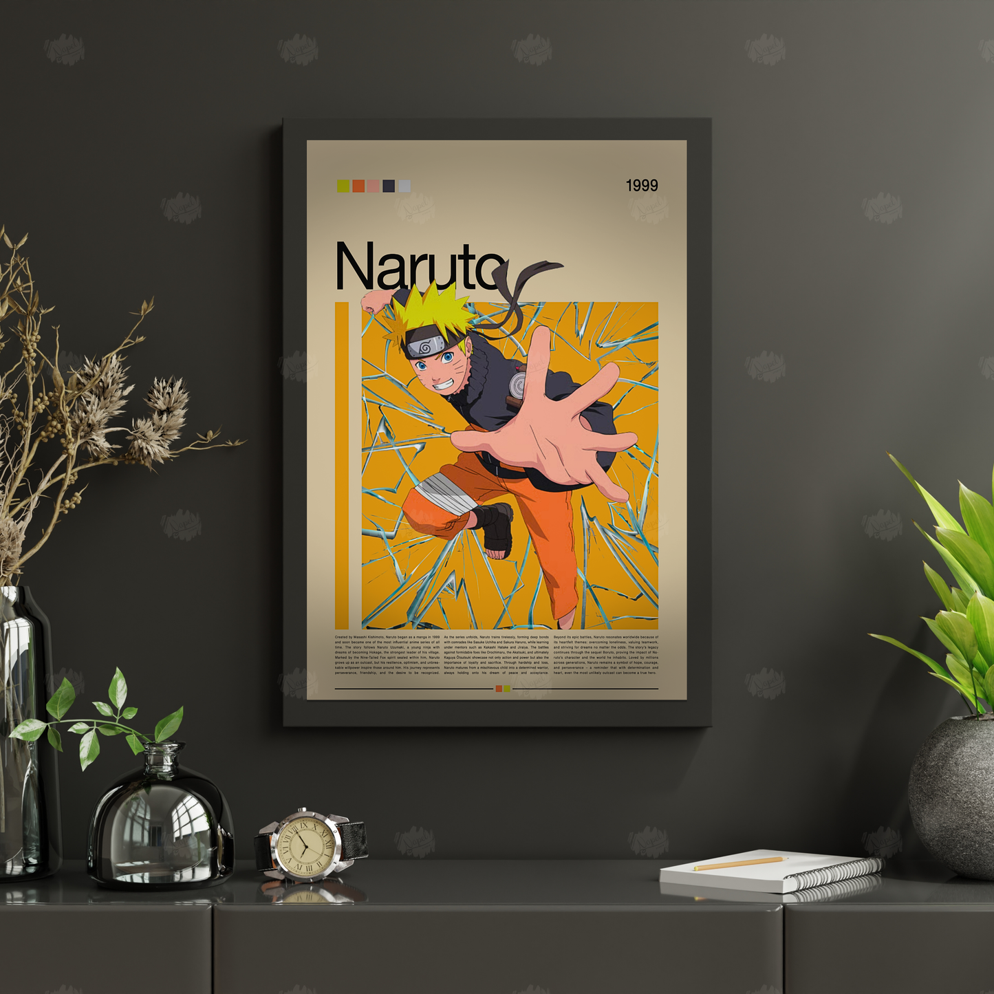 Naruto Poster Anime Wanddeko, Japanischer Manga Kunstdruck,  Ninja Illustration im modernen Stil,  Geschenk für Anime Fans und Gamer, Manga